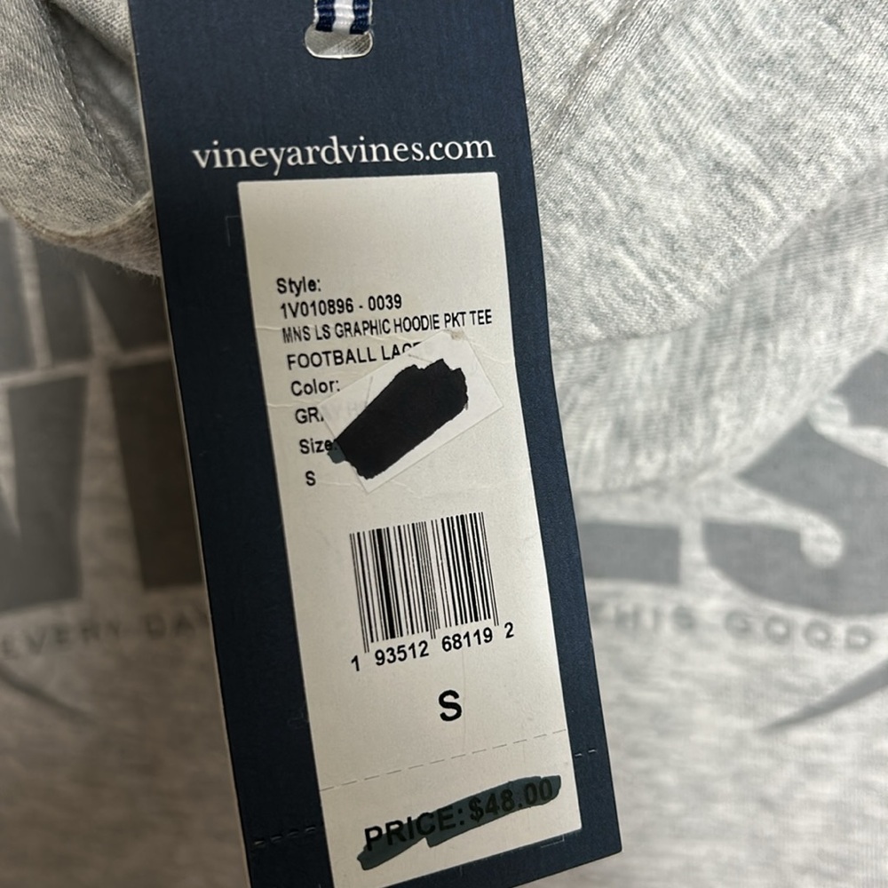 Vineyard Vines Men’s Size Small Long Sleeve Gray Hoodie Pullover Football Shirt - Picture 6 of 7